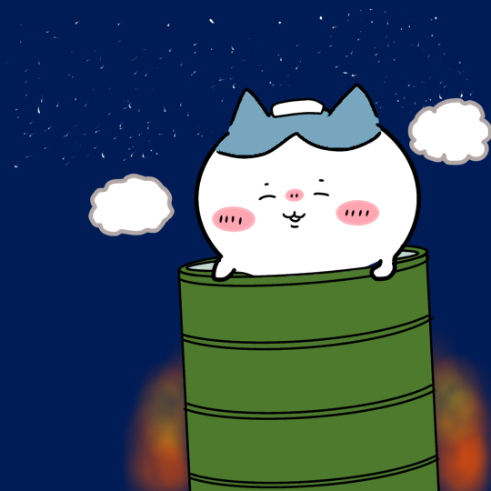 ドラム缶風呂に入っていたら宇宙に発射されそうになるハチワレのイラスト