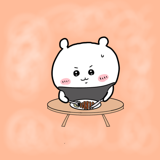 熱気に包まれながらステーキを食するちいかわのイラスト