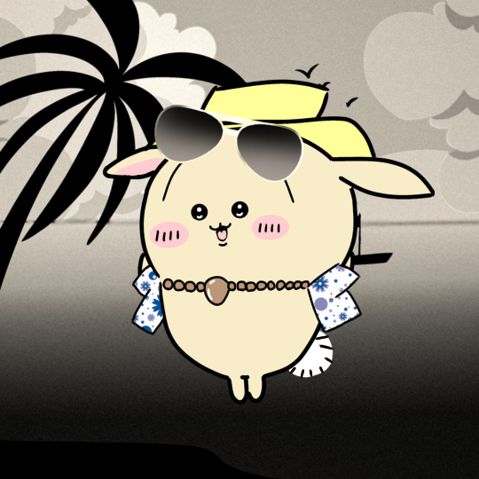 南国に来てアロハな格好をしているうさぎのイラスト