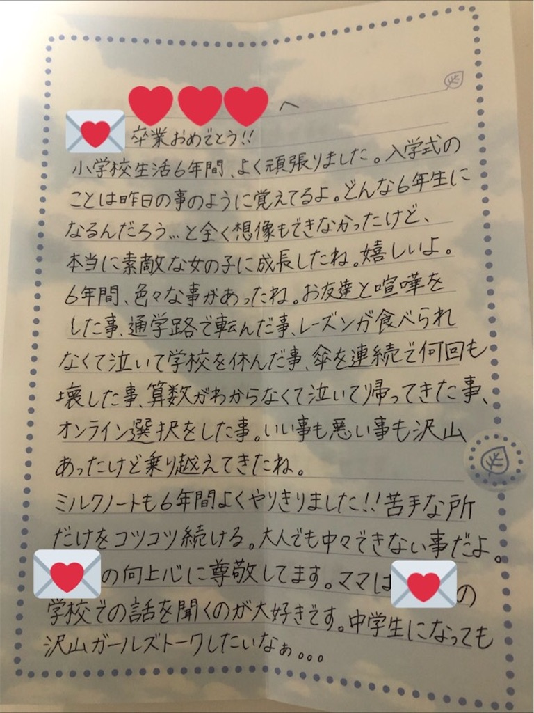 卒業式に親から手紙 - airei-mamaの主婦ブログ