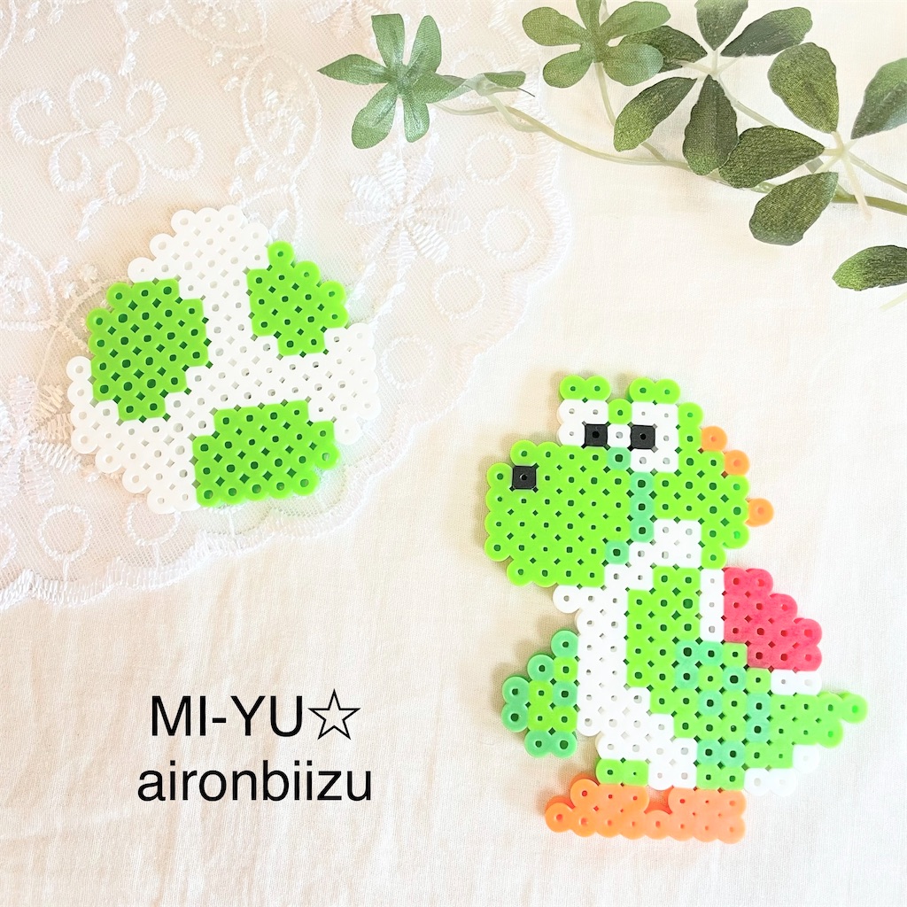 アイロンビーズ図案 ヨッシーとヨッシーのたまご - MI-YU☆のアイロンビーズアトリエ~perlerbeads design~