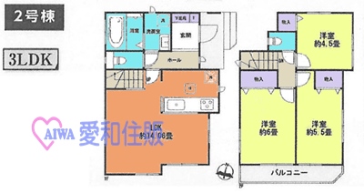 川越市霞ヶ関東３丁目新築一戸建て建売分譲住宅の2号棟の間取り図