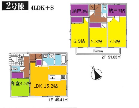 坂戸市末広町新築一戸建て建売分譲住宅の2号棟間取り図