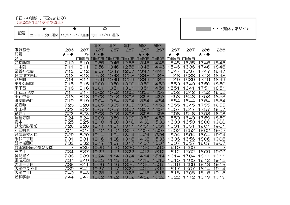 路線バス「千石・神明」線のダイヤ改正について（2023.12.1