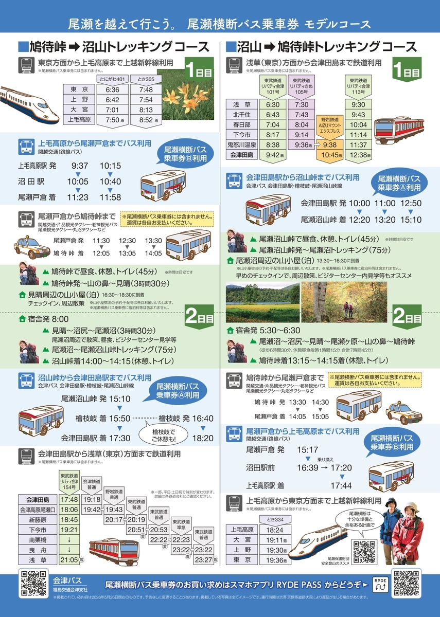 福島～群馬を本格トレッキング「尾瀬横断バス乗車券」電子チケットで