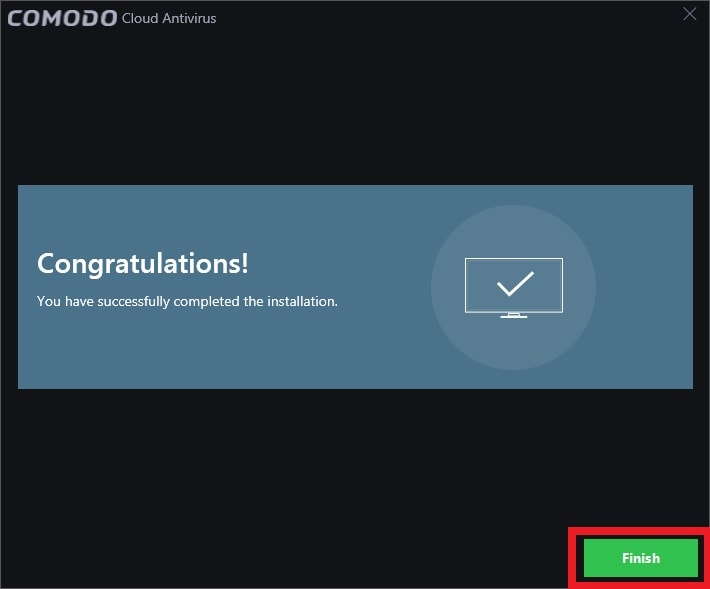 「Comodo Cloud Antivirus」のインストールが完了した画面