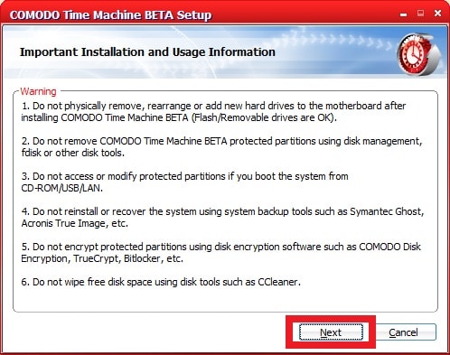 Comodo Time Machine Настройка