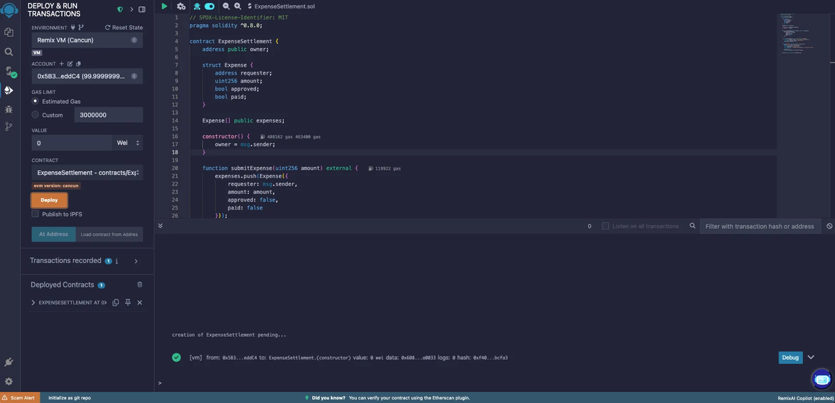 Remix IDEでの操作画面