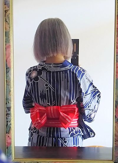 竹梅浴衣に紅白独鈷で控えめ花文庫 つくしんぼうと山桜