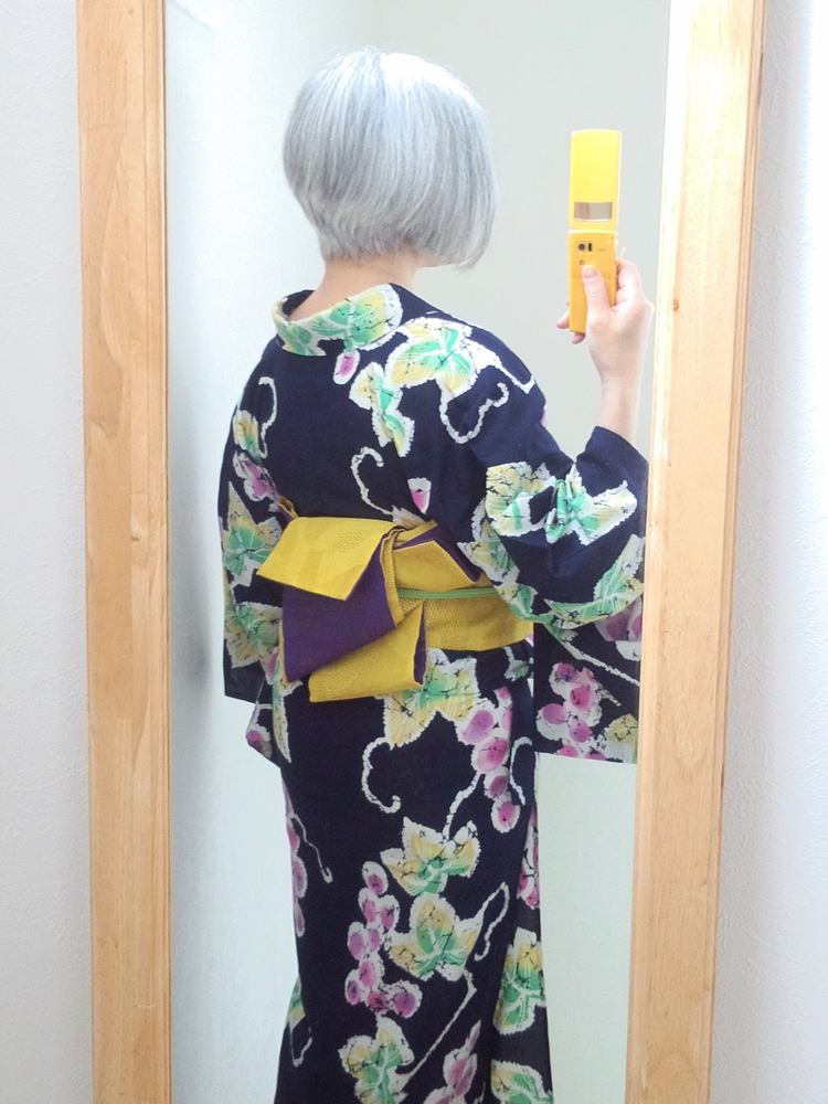 着物リメイク葡萄唐草綿紬刺し子チュニック 着物リメイク葡萄唐草綿紬刺し子チュニック