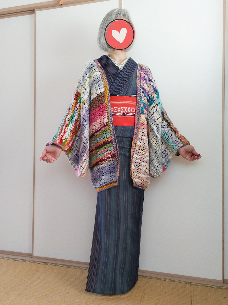 かぎ針編みのカラフルニット羽織 完成(下書きフォルダに入れたまま忘れ 
