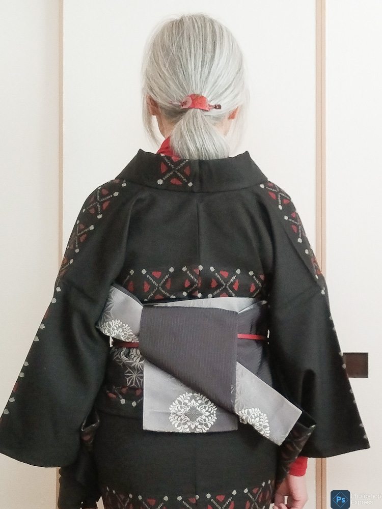 着物 黒 JAPAN MODE バロック更紗 アラベスク 袷 洗える着物