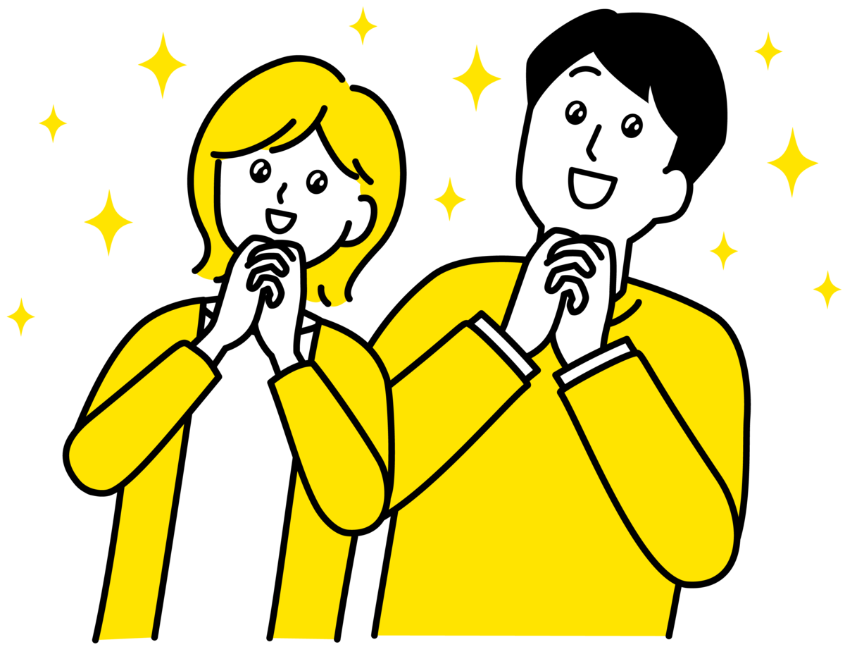 頼んでいる男の人と女の人のイラスト