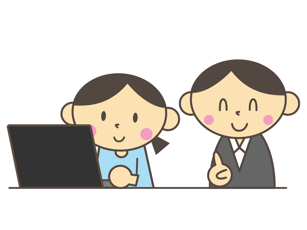 パソコ教室の先生と女の人のイラスト