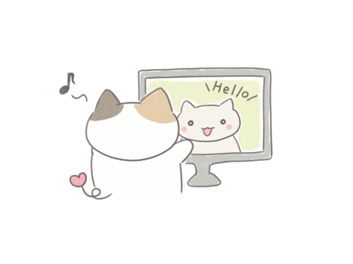 オンライン会議をするネコのイラスト