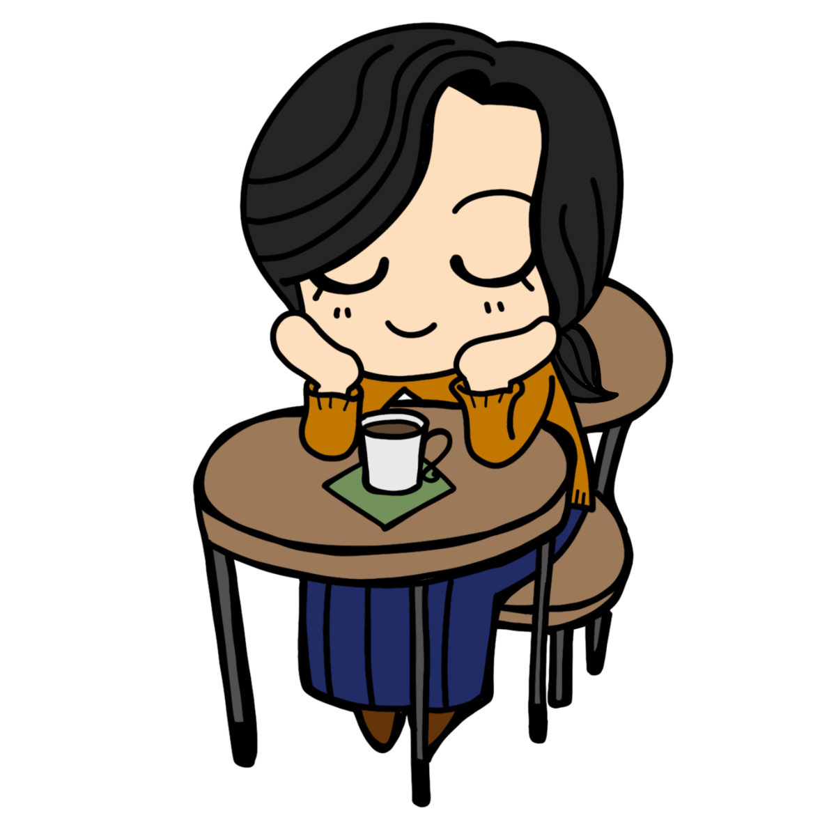 カフェでくつろぐ女の人のイラスト