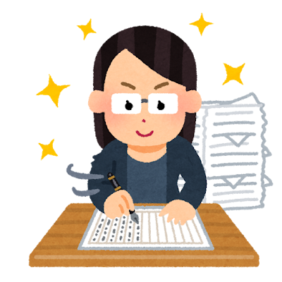 一生懸命に文章を書く女の人のイラスト