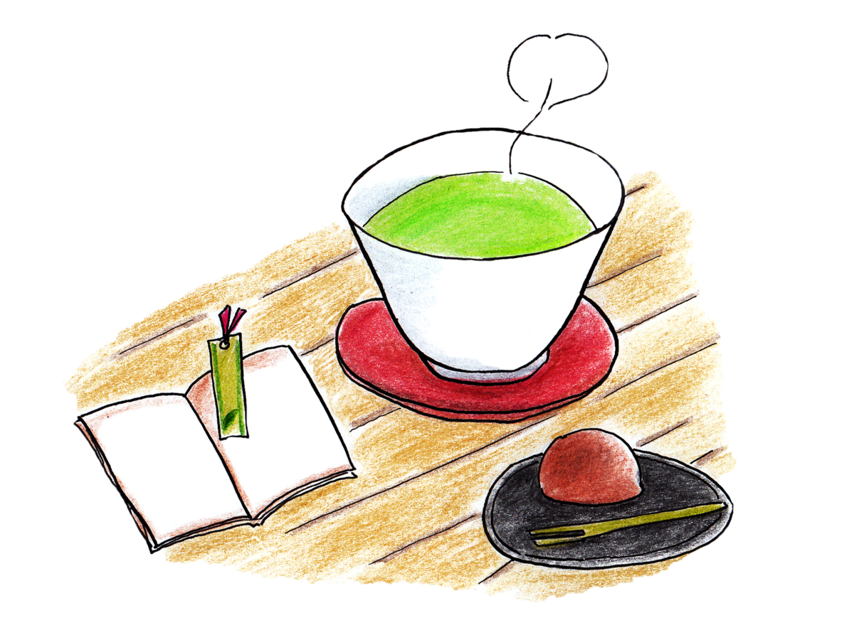 お茶と本のイラスト