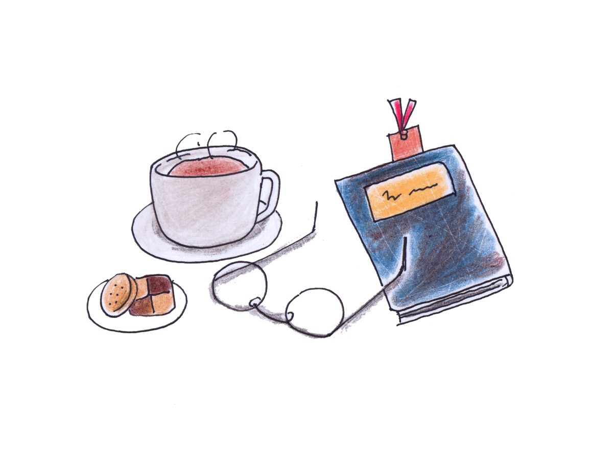 コーヒーとクッキーと本のイラスト