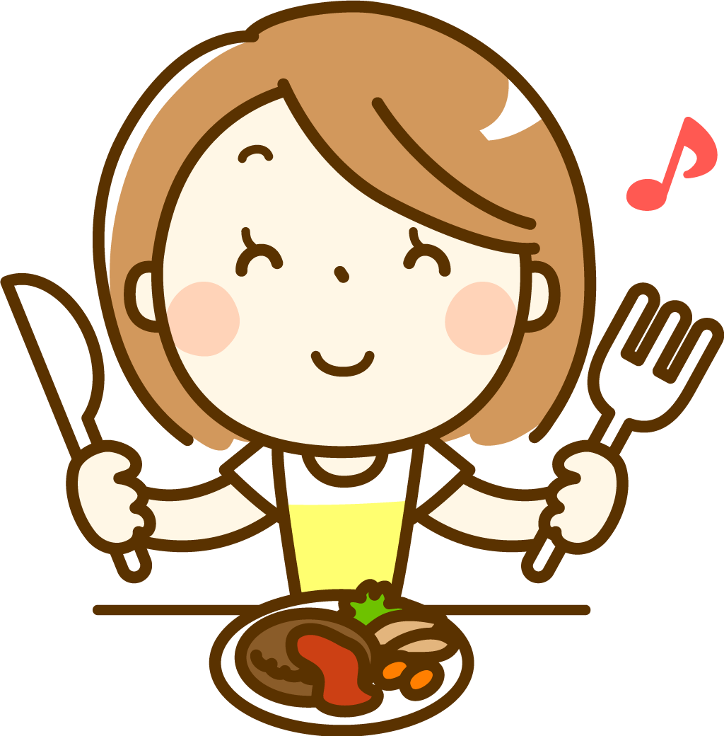ハンバーグを食べる女の人のイラスト