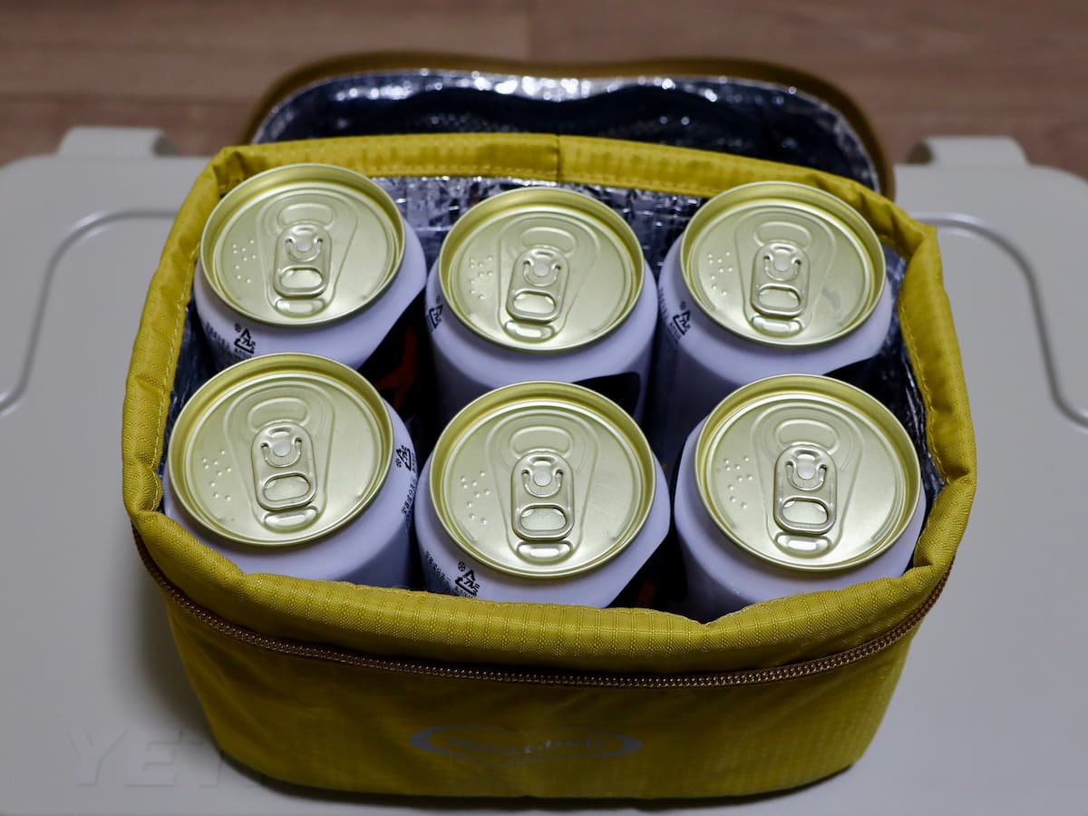 モンベルクーラーバッグ4Lにビール6本収納