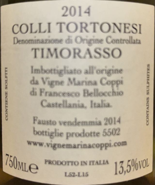 Fausto Colli Tortonesi Timorasso Vigne Marina Coppi 2014 Akira Wine 