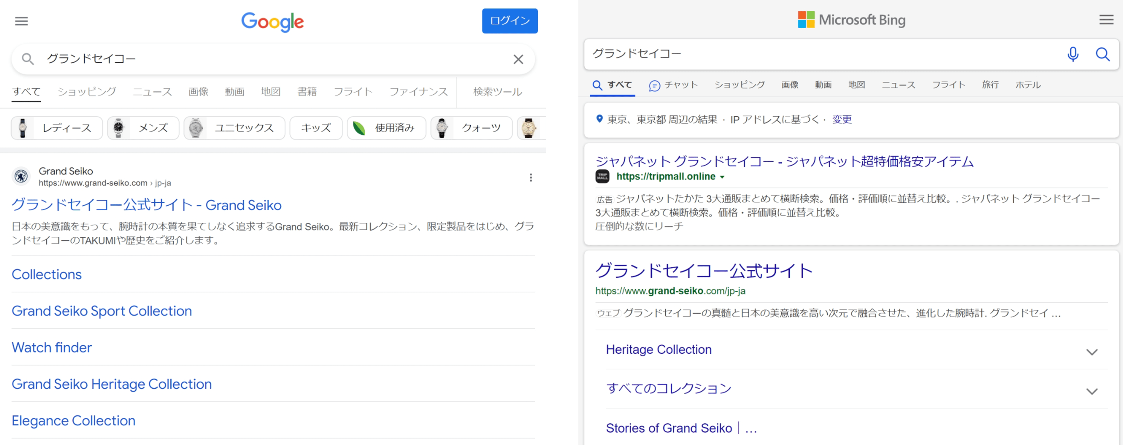 GoogleとBingのSERP