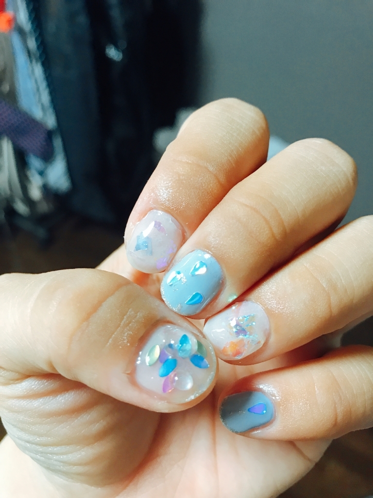 f:id:akko-0v0:20180628013820j:plain 紫陽花ネイル左手