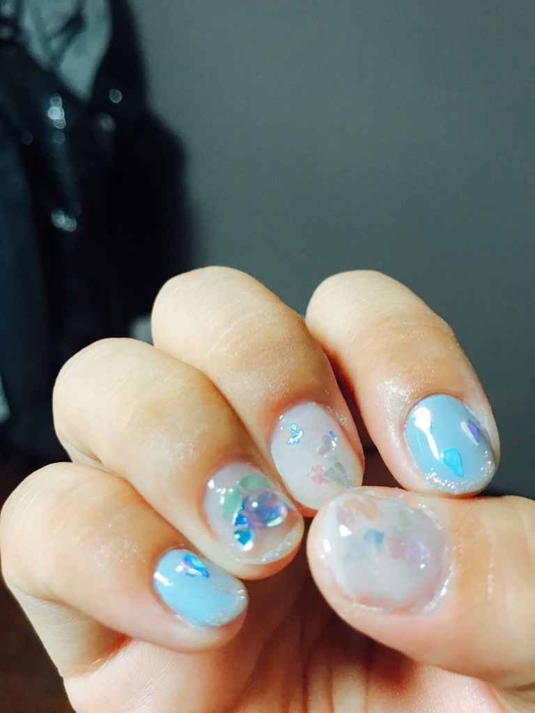 f:id:akko-0v0:20180628013825j:plain 紫陽花ネイル右手