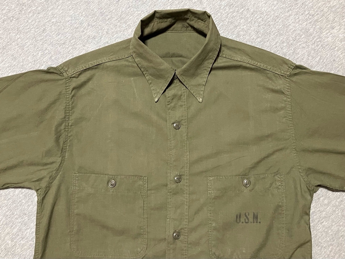 1960年代アメリカアメリカ海軍ユーティリティーシャツOGコットンポプリン中古極上品