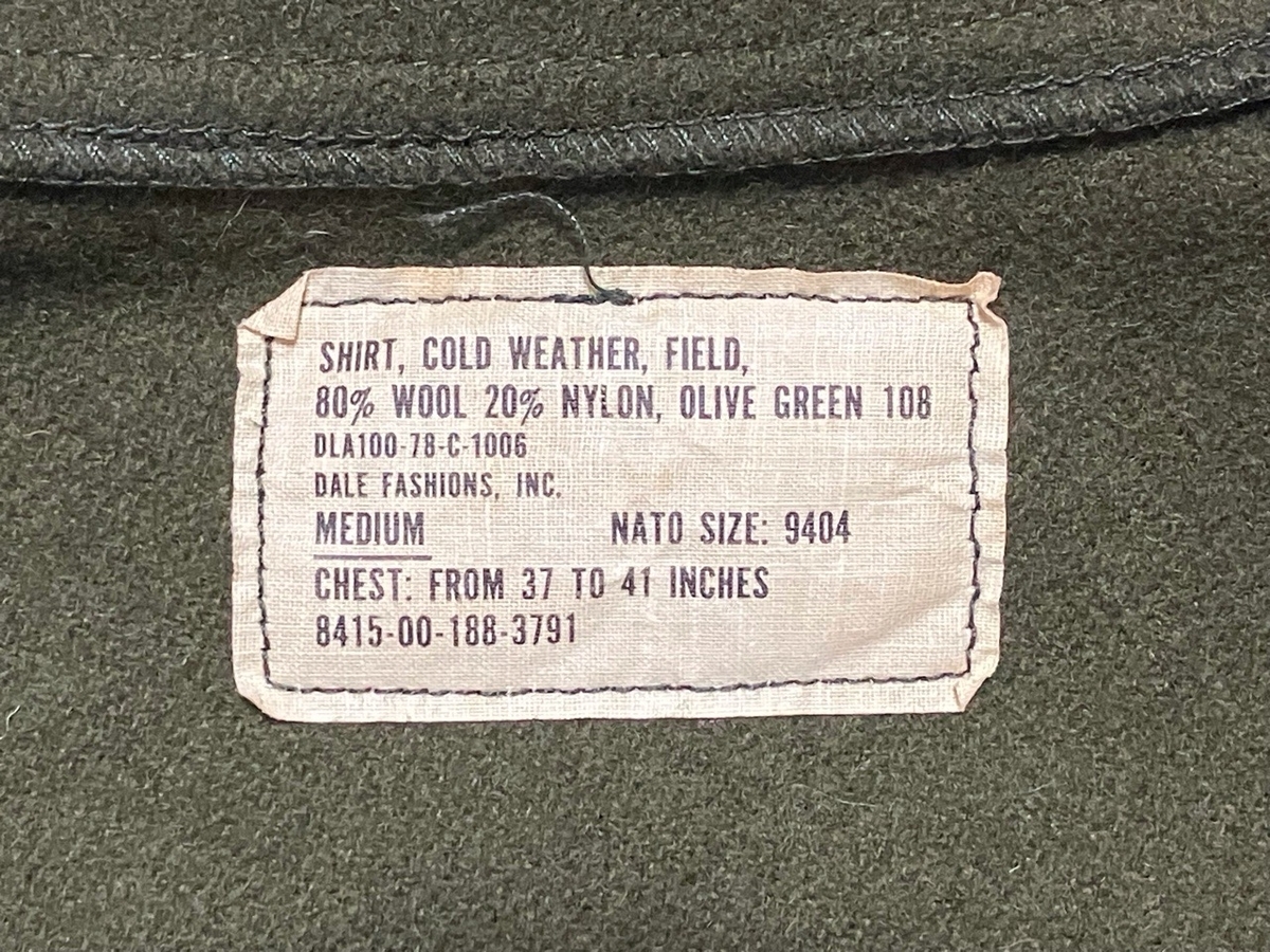 1970年代アメリカ軍ウールフィールドシャツ（OG-108・後期型）中古極上品