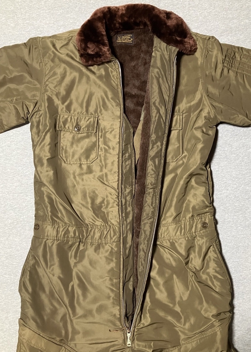 1940年代アメリカ海軍AL-1防寒パイロットスーツ(カバーオール・OD・アルパカライニング)中古極上品