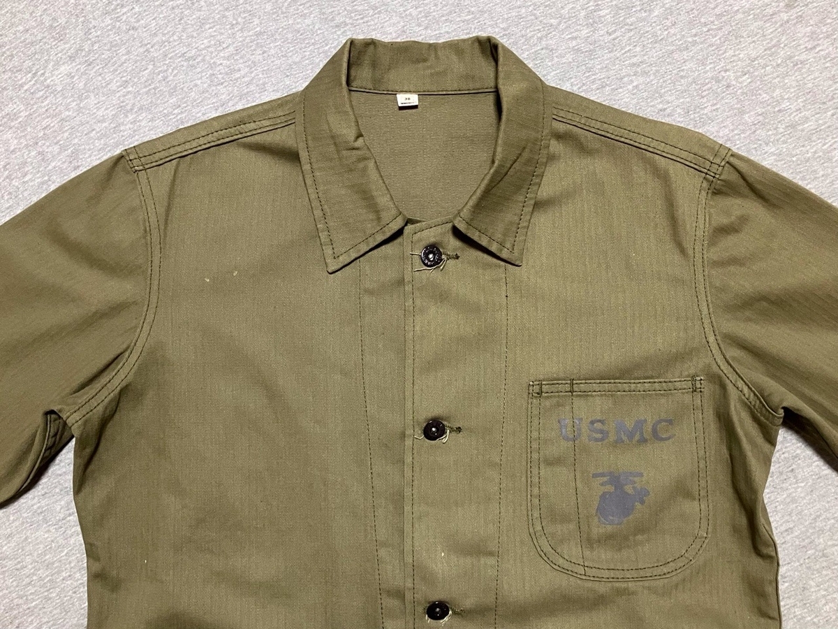 WW2USMC米海兵隊P-41HBTユーティリティジャケット 生地色が残念！【アメリカの軍服】海兵隊P41HBTユーティリティー