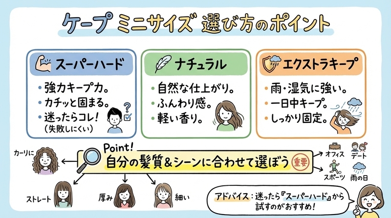 ケープミニサイズの種類と特徴