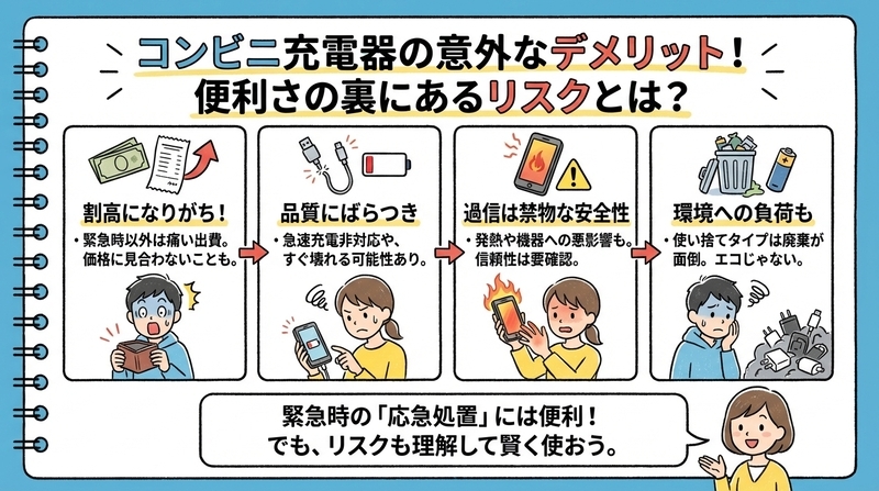コンビニ充電器のデメリットと注意点