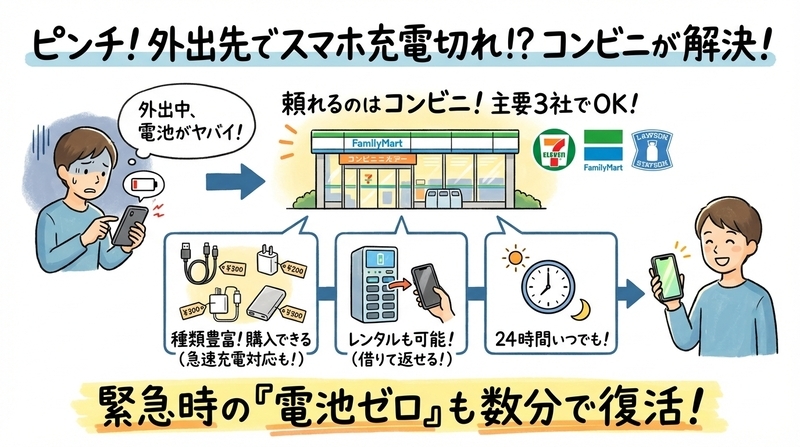 アンドロイド充電器はコンビニで買える？基本情報と取扱店舗