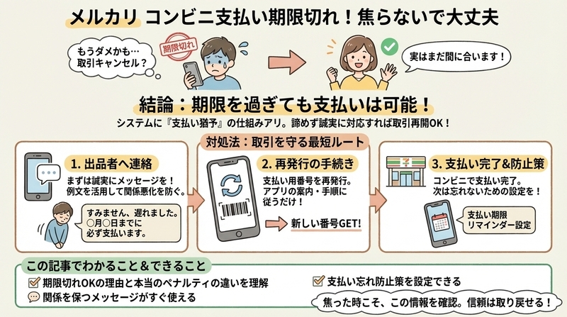 コンビニ払い不可‼️メルカリ事務局に報告します‼️ メルカリのコンビニ払い期限が過ぎたペナルティは？解決法を解説