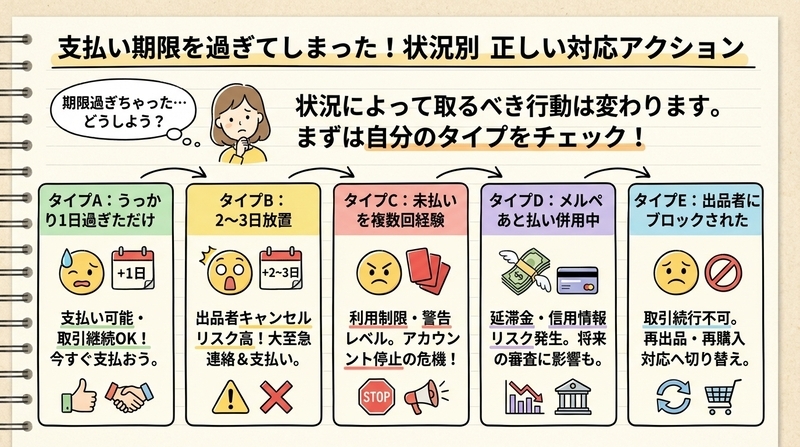 メルカリのコンビニ払い期限が過ぎたペナルティは？解決法を解説