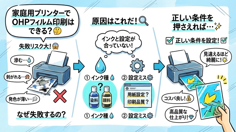 家庭用プリンターでOHPフィルムを印刷する場合の注意点
