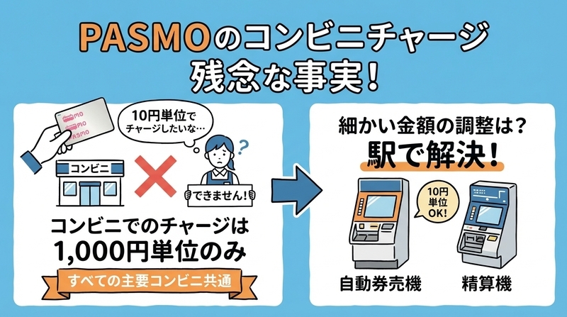 PASMOをコンビニで10円単位でチャージできる？