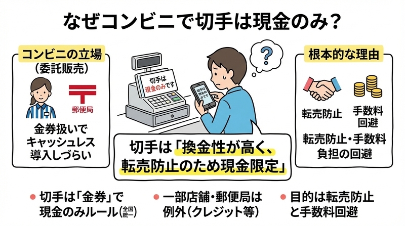 コンビニで切手が「現金のみ」なのはなぜ？