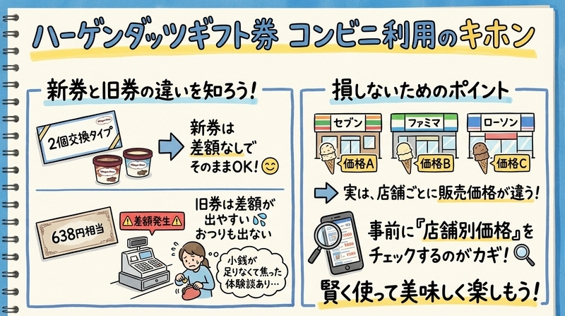 ハーゲンダッツギフト券はコンビニで使える？差額の仕組みを徹底解説