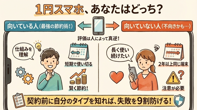 あなたはどっち？「1円スマホ」が向いている人・向かない人チェック