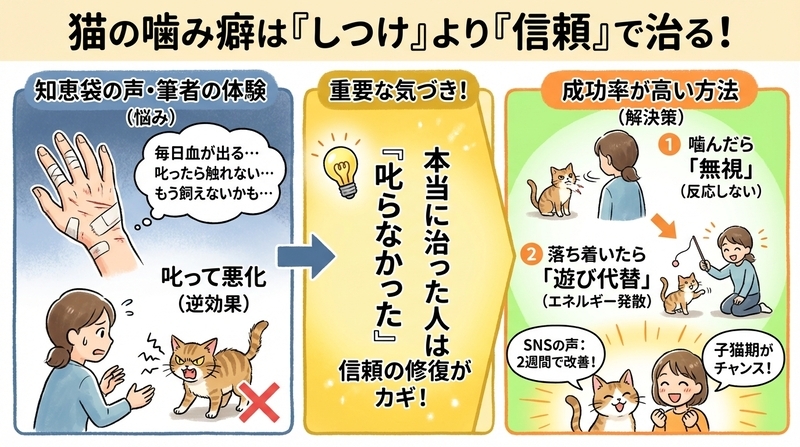 猫の噛み癖は知恵袋やSNSでどう言われている？本音体験まとめ
