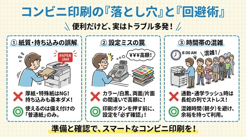コンビニ印刷のデメリットと注意点