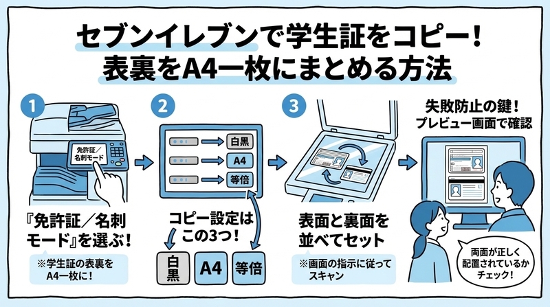 セブンイレブンでの学生証コピー手順【初心者向け解説】