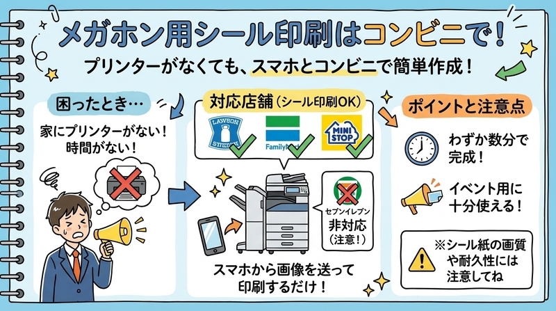 コンビニでメガホン用シールを印刷できる？基本をわかりやすく解説