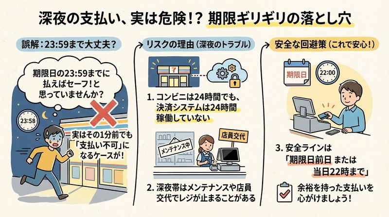 23:59までに間に合う?深夜支払いの落とし穴と回避策