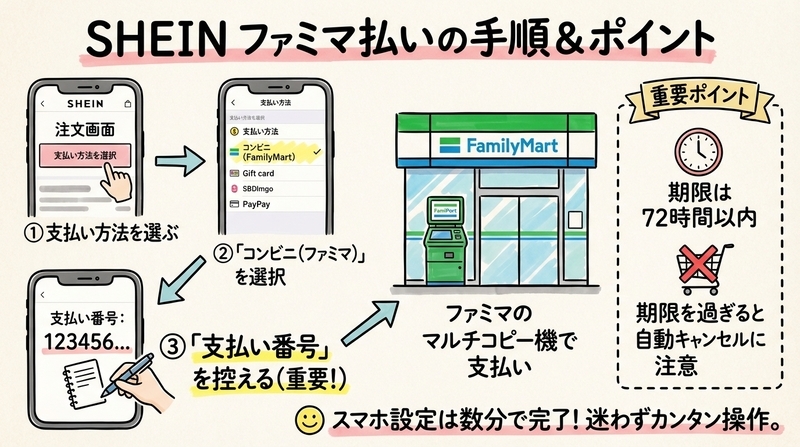 SHEINでファミマ払いを選ぶ手順【スマホ操作編】