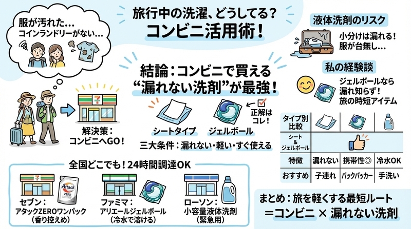 旅行中の洗濯は「コンビニ×漏れない洗剤」で全て解決